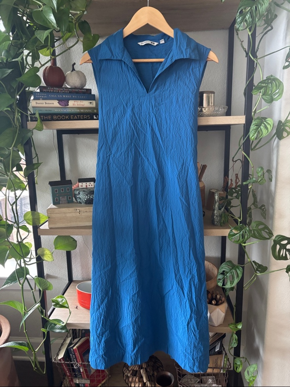 Uniqlo Vibrant Blue Collared Sleeveless Midi Dress